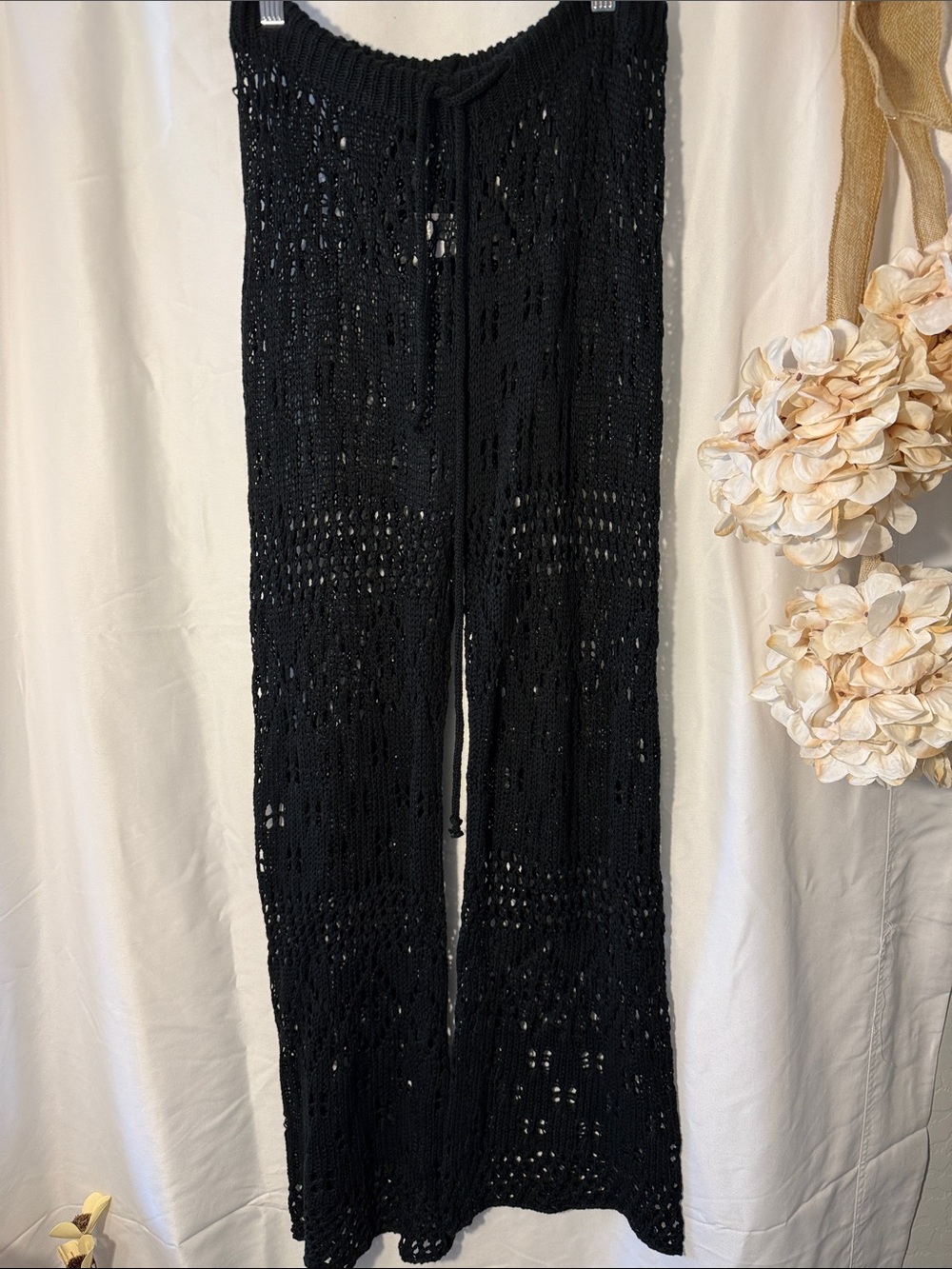 Black Crochet Wide-Leg Pants/Swimsuit cover-up